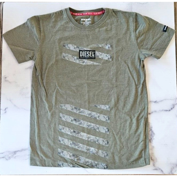 Diesel Boys T Shirt Small Green Short Sleeve Logo Print Crewneck Basic Tee - Picture 1 of 5